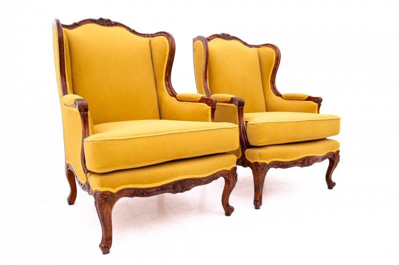 A pair of wing chairs, France, circa 1920. After renovation.