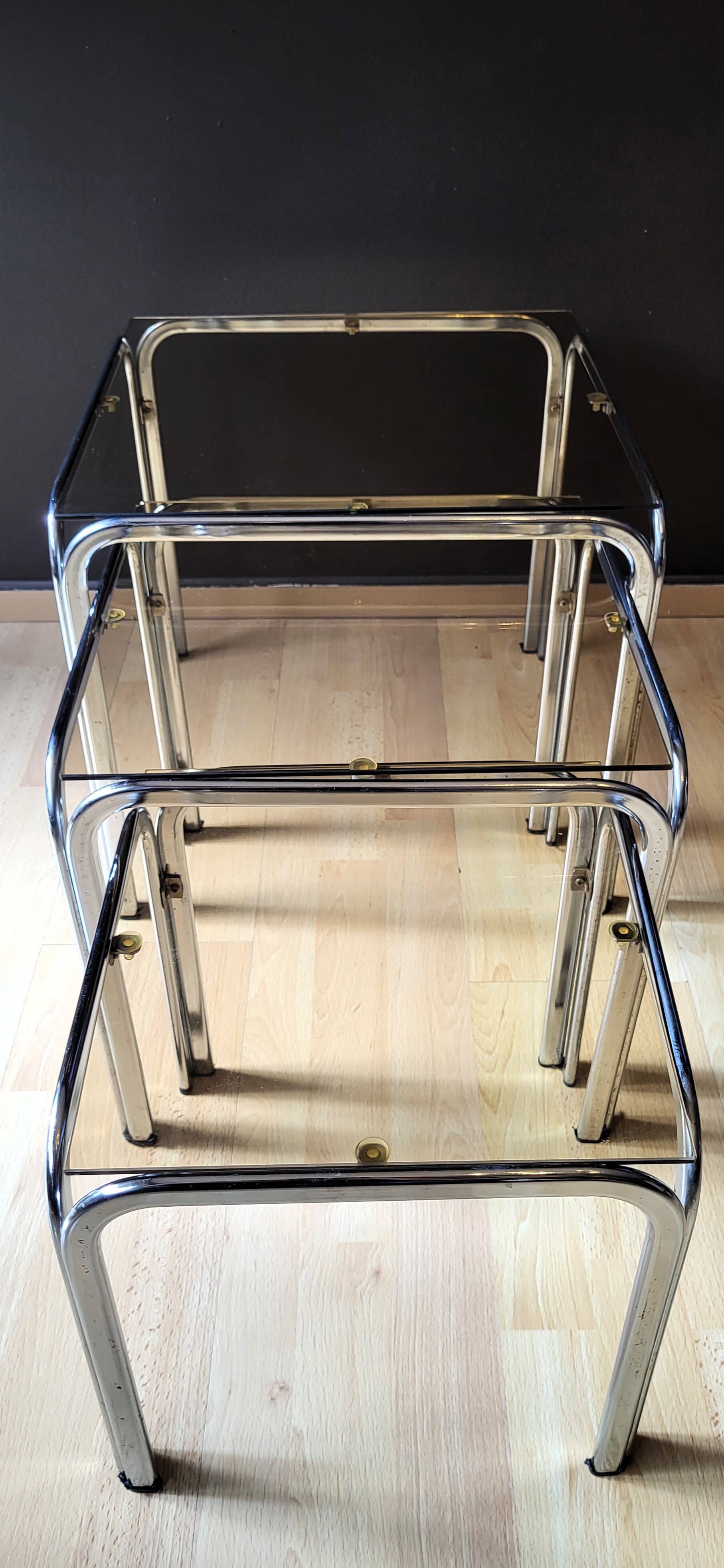 3 Vintage Chrome Nesting Coffee Tables 70'