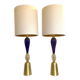 Blue and trasparent-gold murano glass table lamps with bouclé