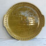 Old dish Gien, drawing chateau chambord in relief and vintage green ceramics