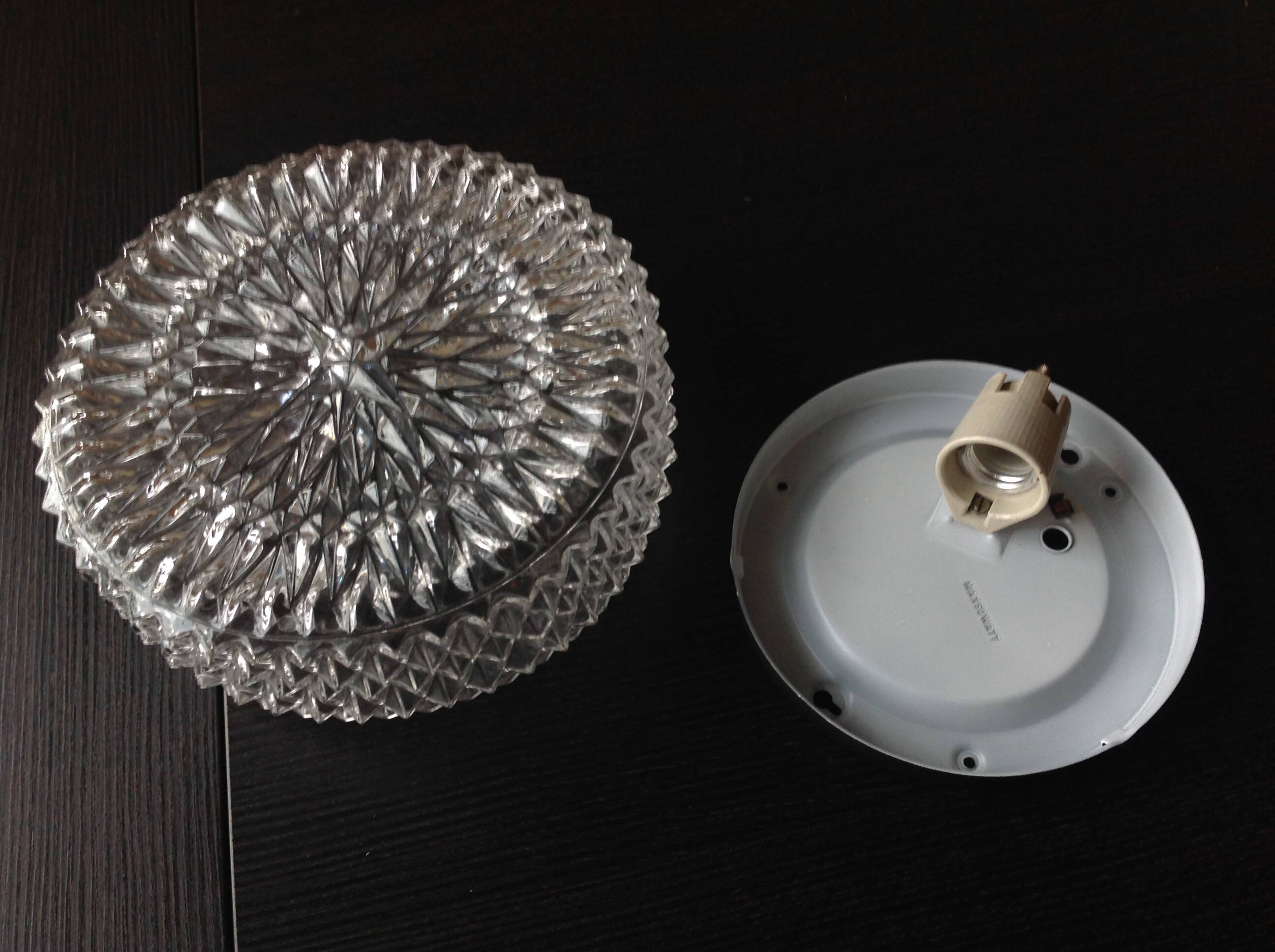 Round diamond-tipped glass ceiling light / vintage 60s-70s