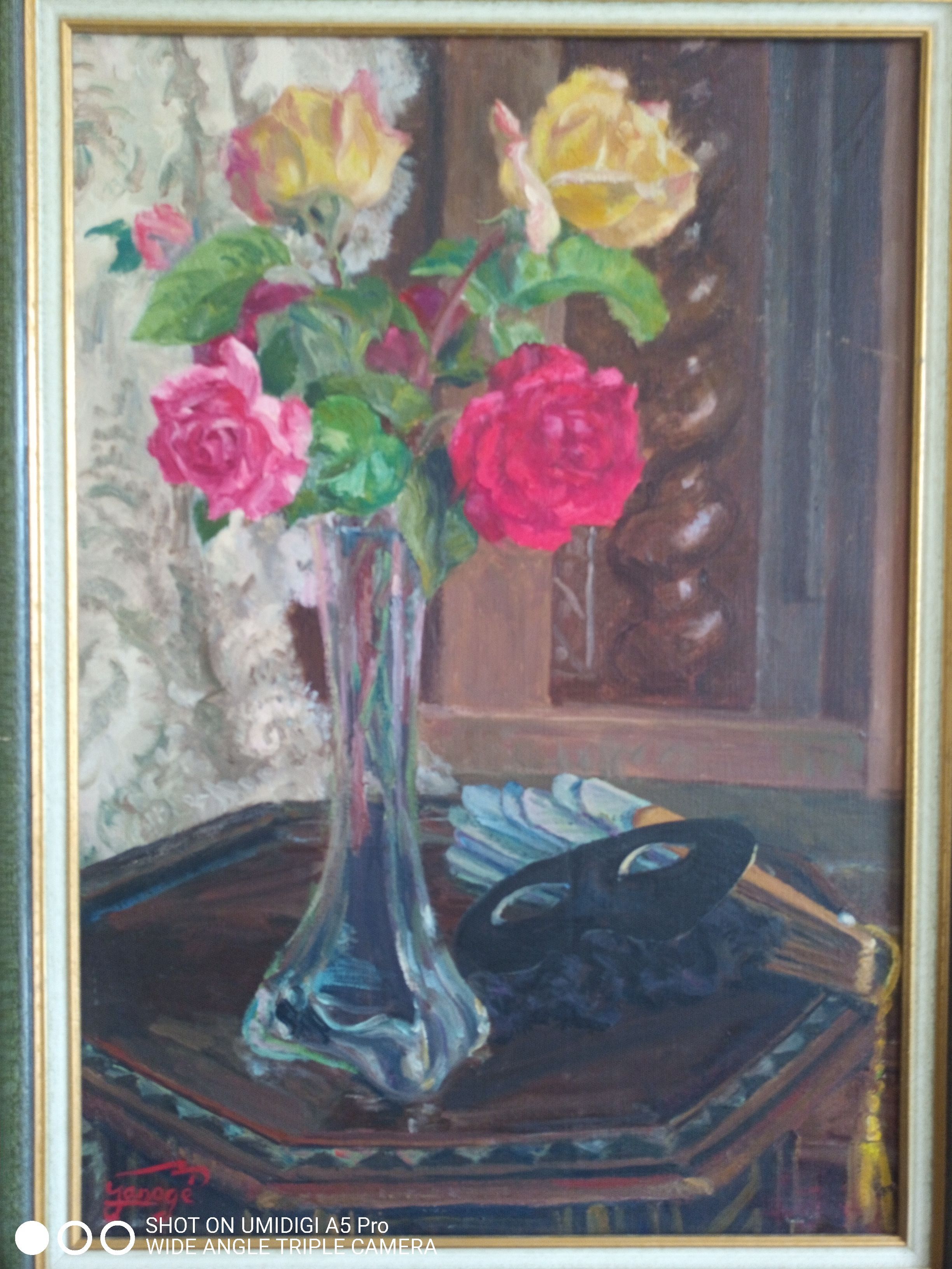 Jeanne janoge (1890-?) oil on canvas 54x37 / bouquet of flowers and mask