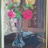 Jeanne janoge (1890-?) oil on canvas 54x37 / bouquet of flowers and mask