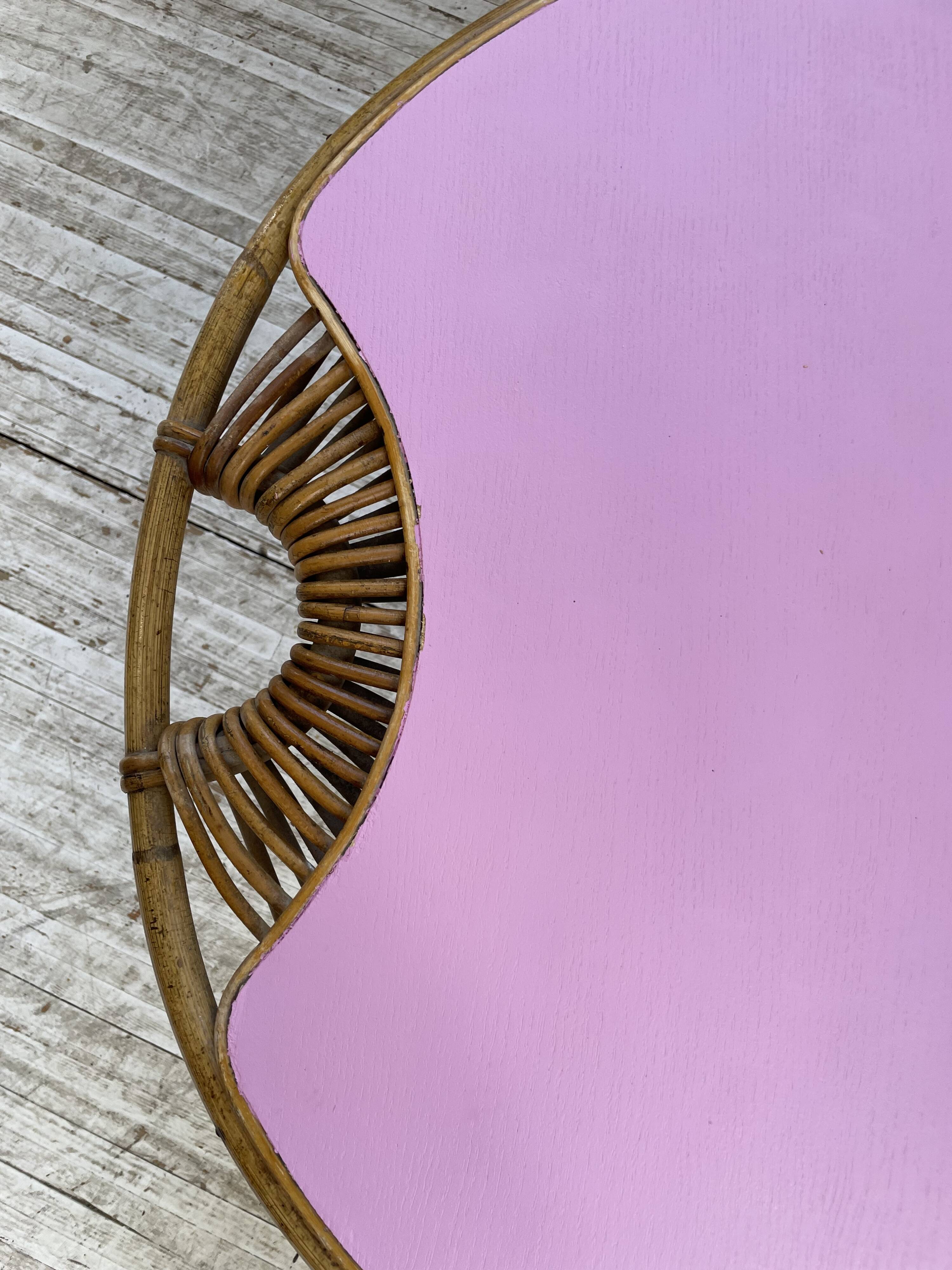 Vintage pink rattan coffee table