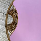 Table basse vintage en rotin rose