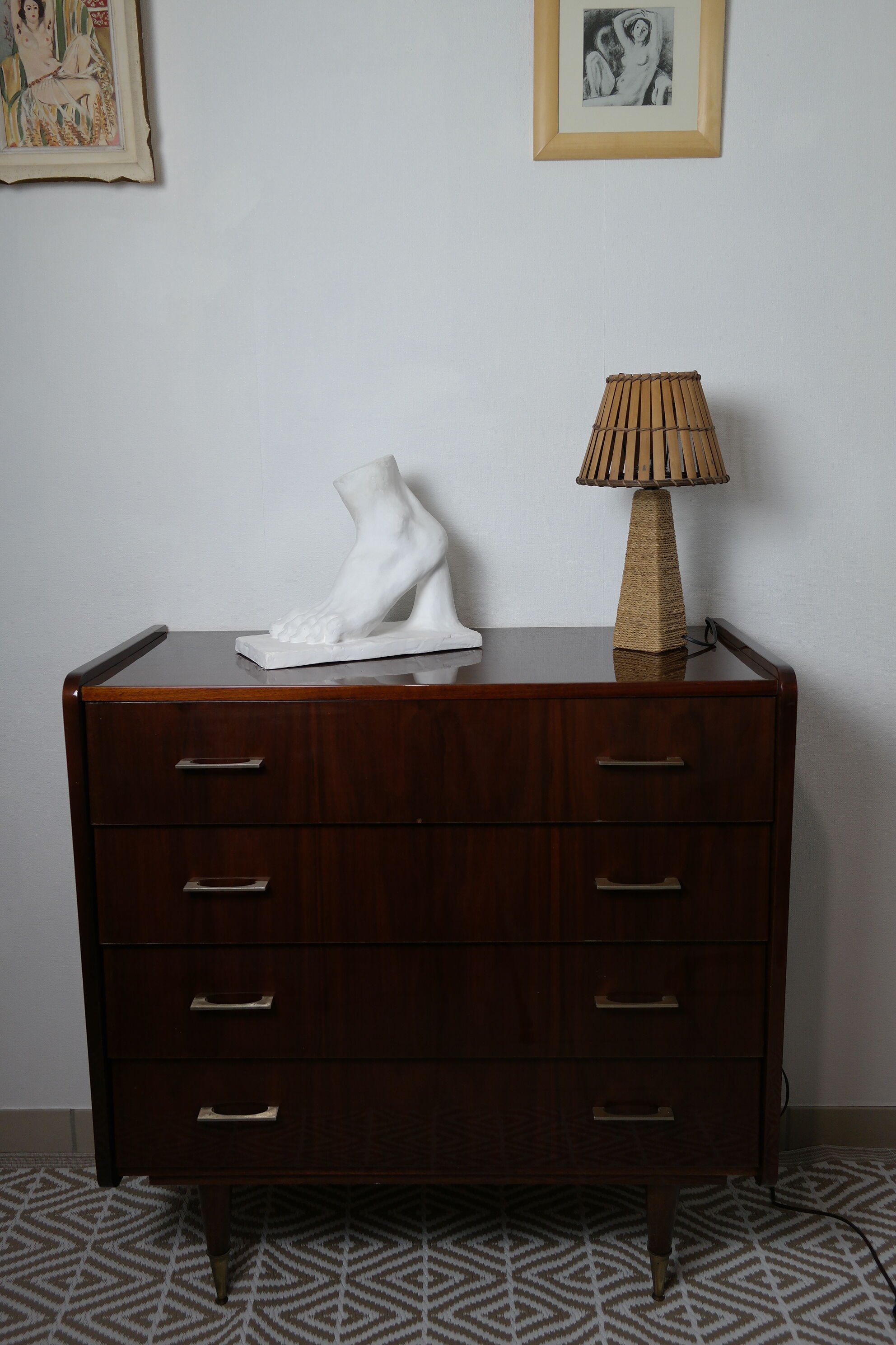 Walnut lace-up vintage chest of drawers