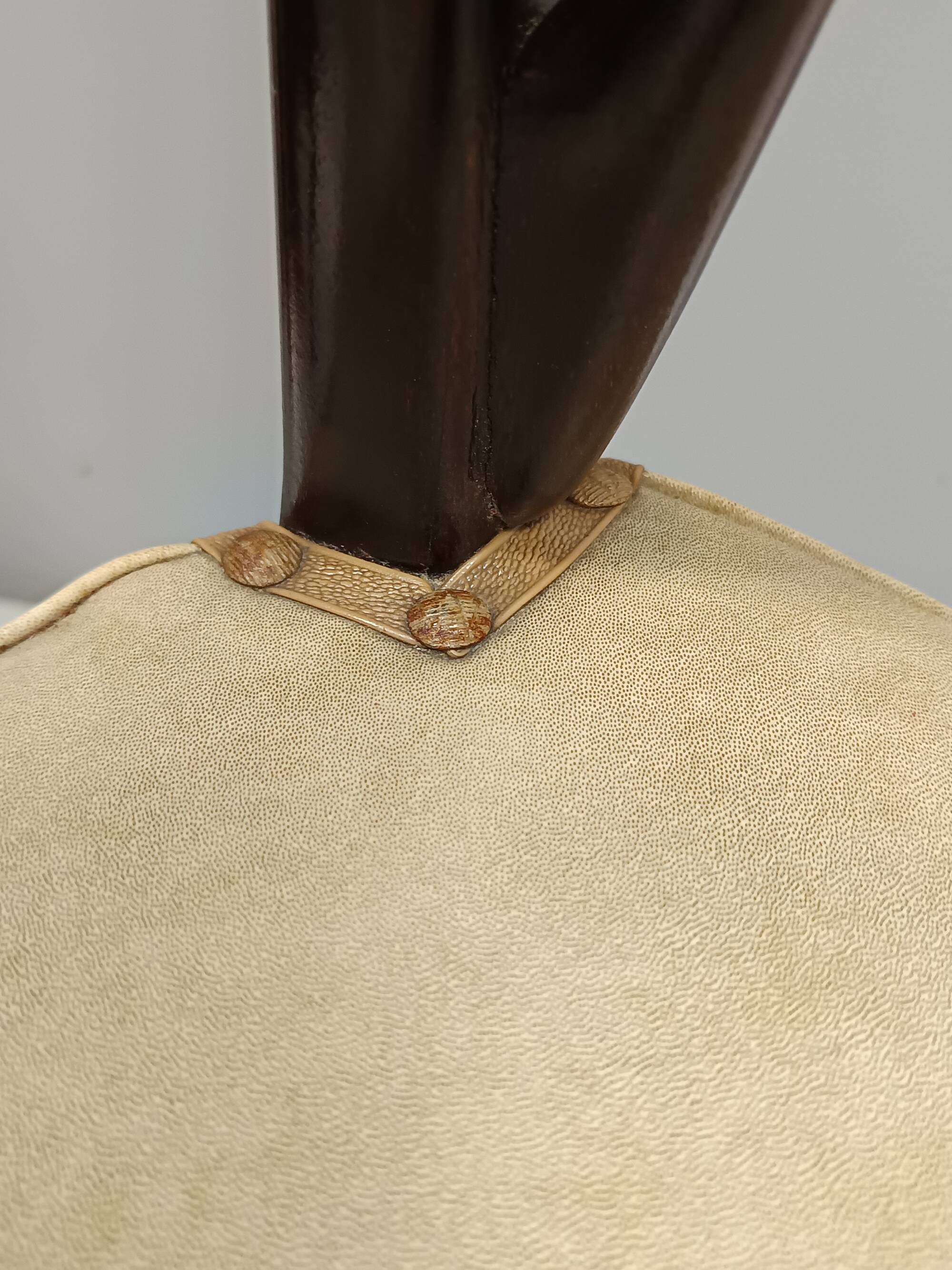 Set of Six Ebonized Beech Dining Chairs with Ivory Skai Upholstery, Italy