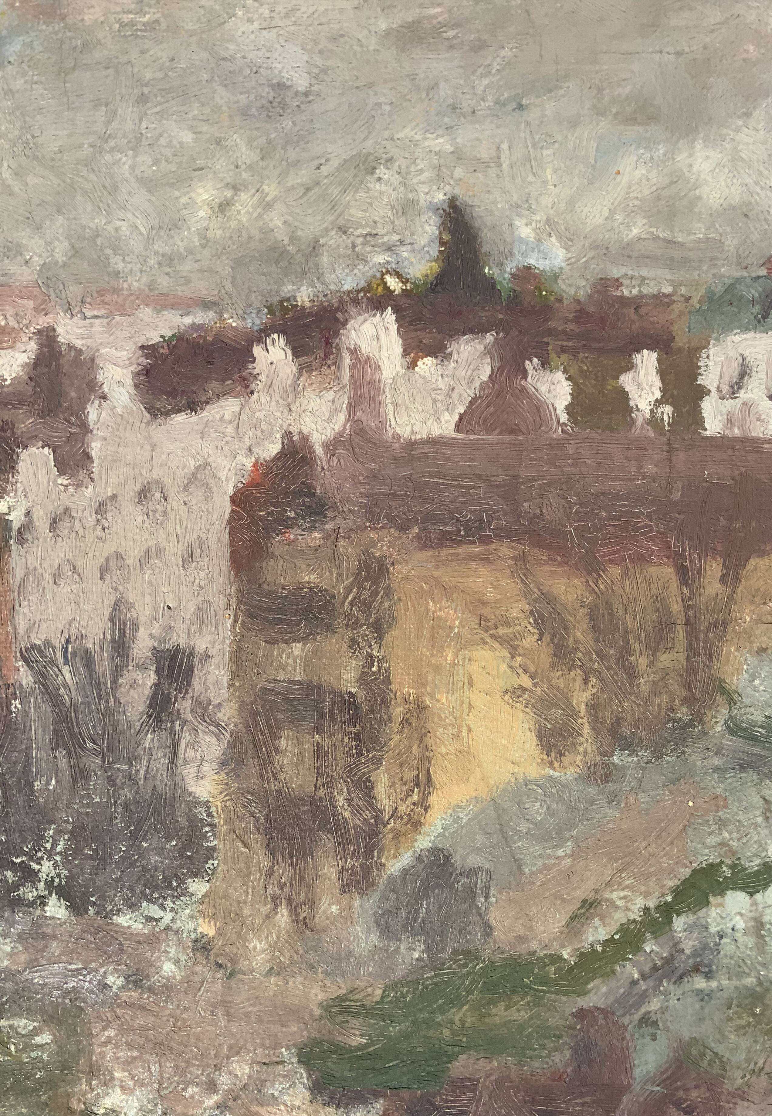 Vintage Impressionist Cityscape Scene Oil Painting Signed by Artist 1947