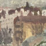 Peinture à l'huile vintage impressionniste représentant un paysage urbain signée par l'artiste 1947