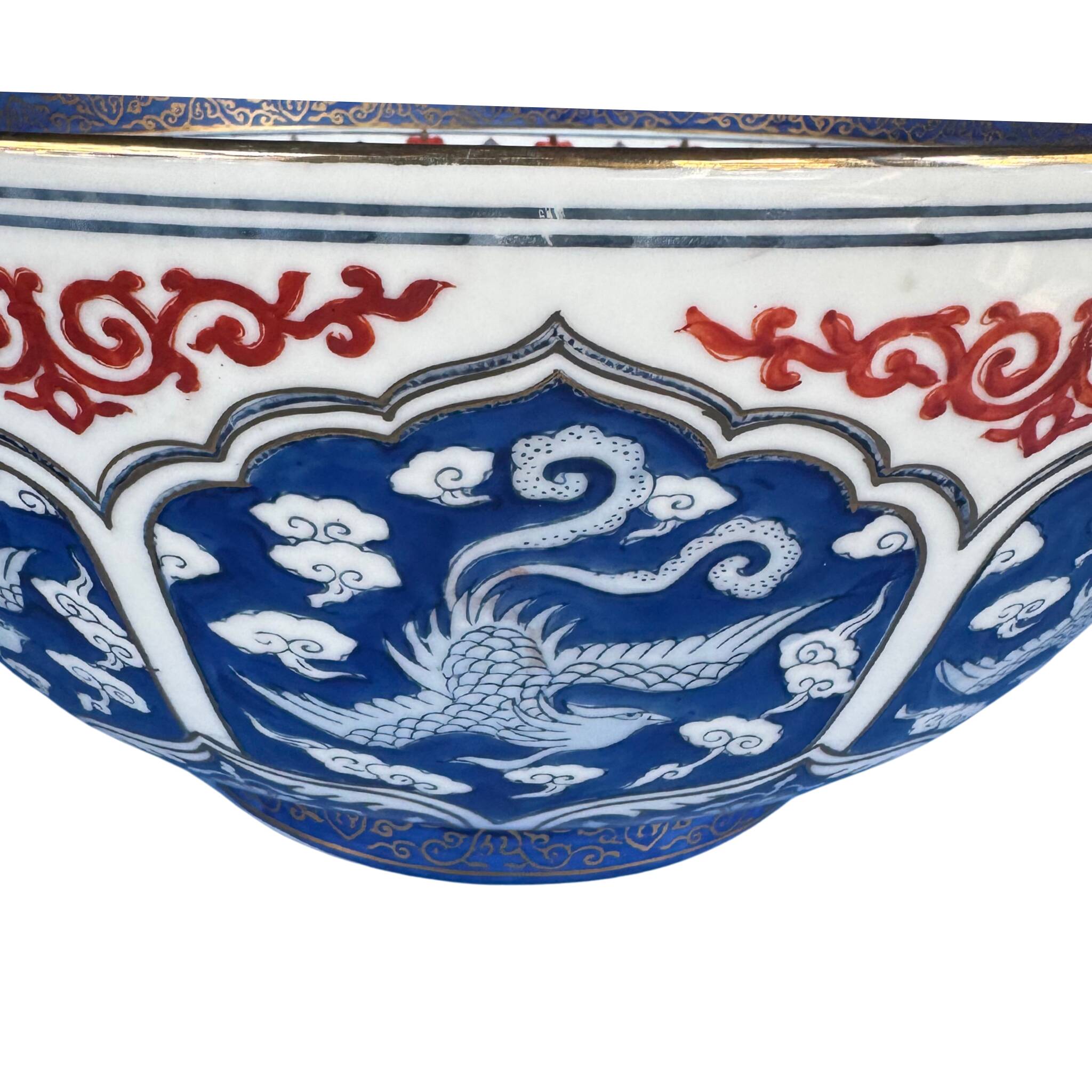 Grand bol japonais en porcelaine – style Imari – peint à la main – phénix e