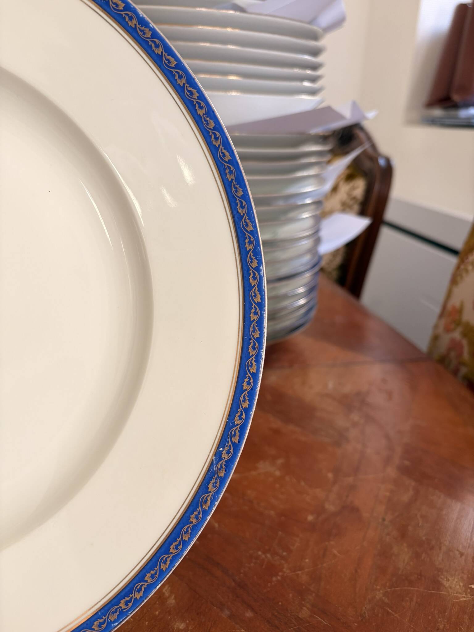 Large Plate 29 cm Salad Bowl Limoges Porcelain Blue Gold Betoule & Legrand