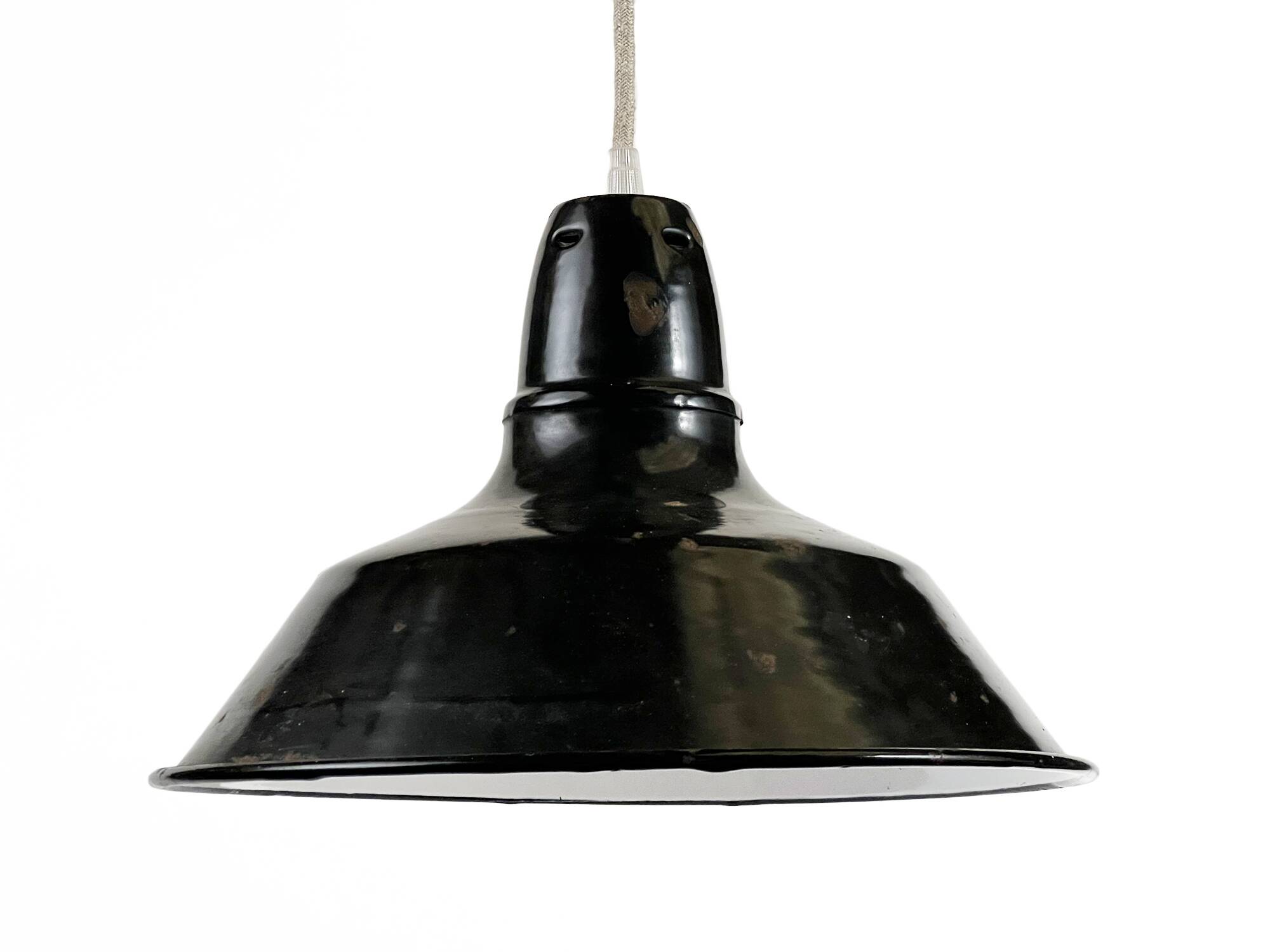 Enameled industrial pendant light. France 1950s