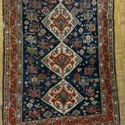 Antique handmade Persian Qashqai nomadic rug – blue background 94x112cm
