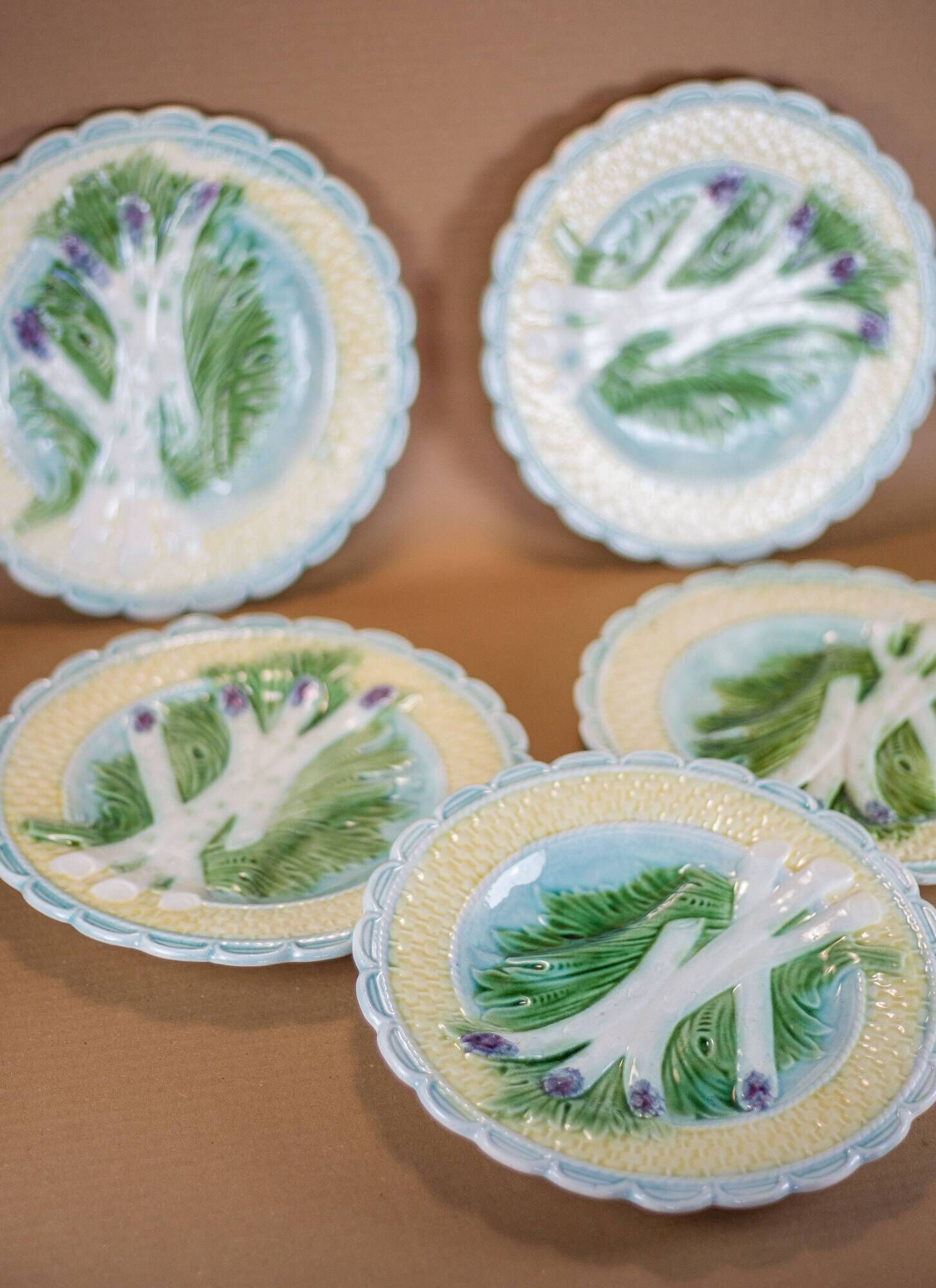 Old asparagus plate X 5, French slushie plate Salins-les-bains