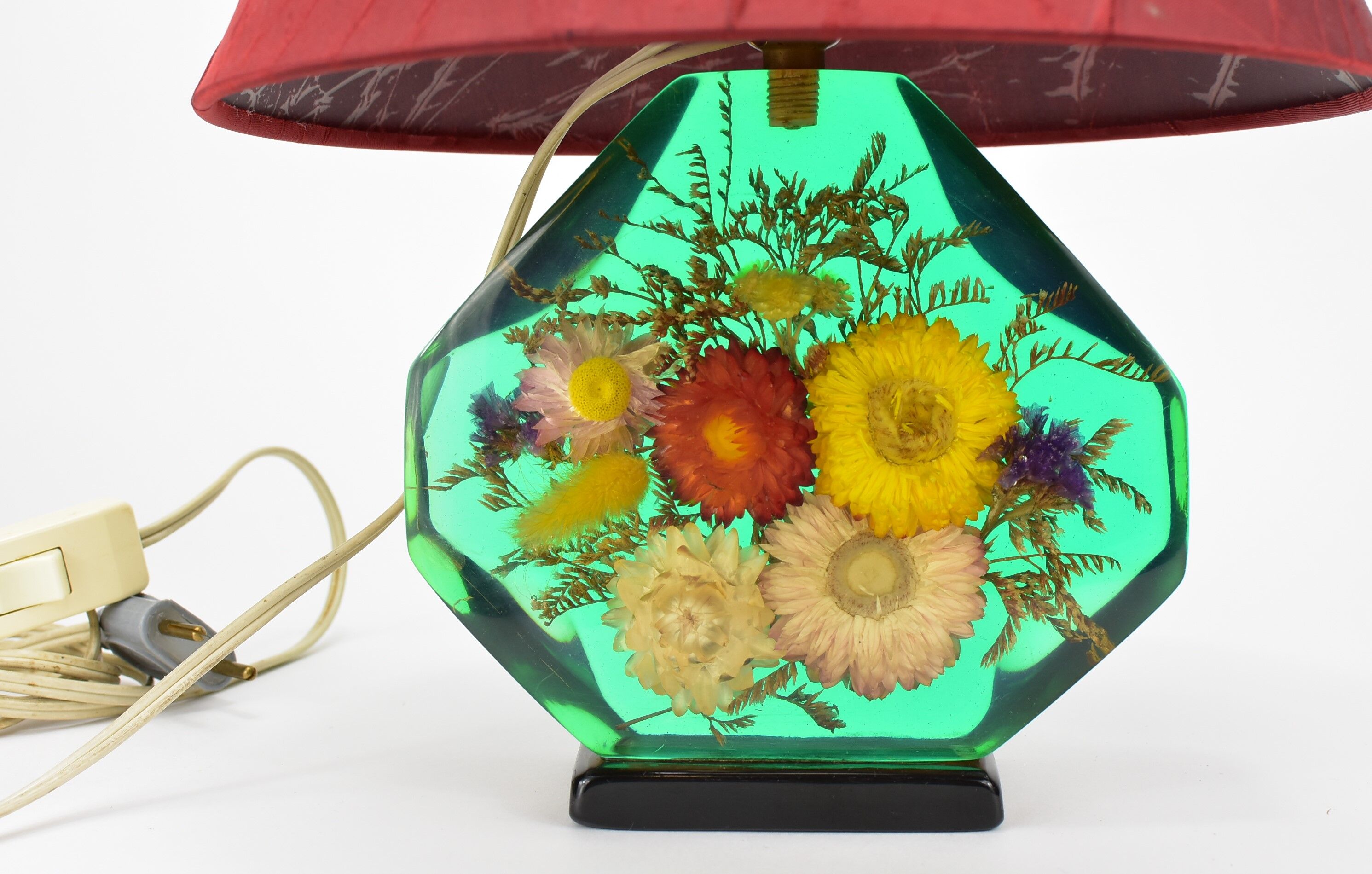Lamp with inlay flowers, vintage