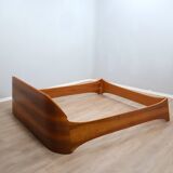Italian 1970s Curved Walnut Bed Frame with Storage Headboard