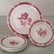 Service cake pie flat plates porcelain opaque badonviller rose bordeaux vintage