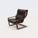 Fauteuil lounge scandinave en bois courbé et cuir 1960