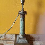 Corinthian column lamp base in green onyx and bronze