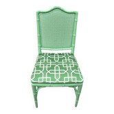 Chaise de salle à manger Chippendale en faux bambou avec tissu Pierre Frey