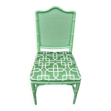 Chaise de salle à manger Chippendale en faux bambou avec tissu Pierre Frey