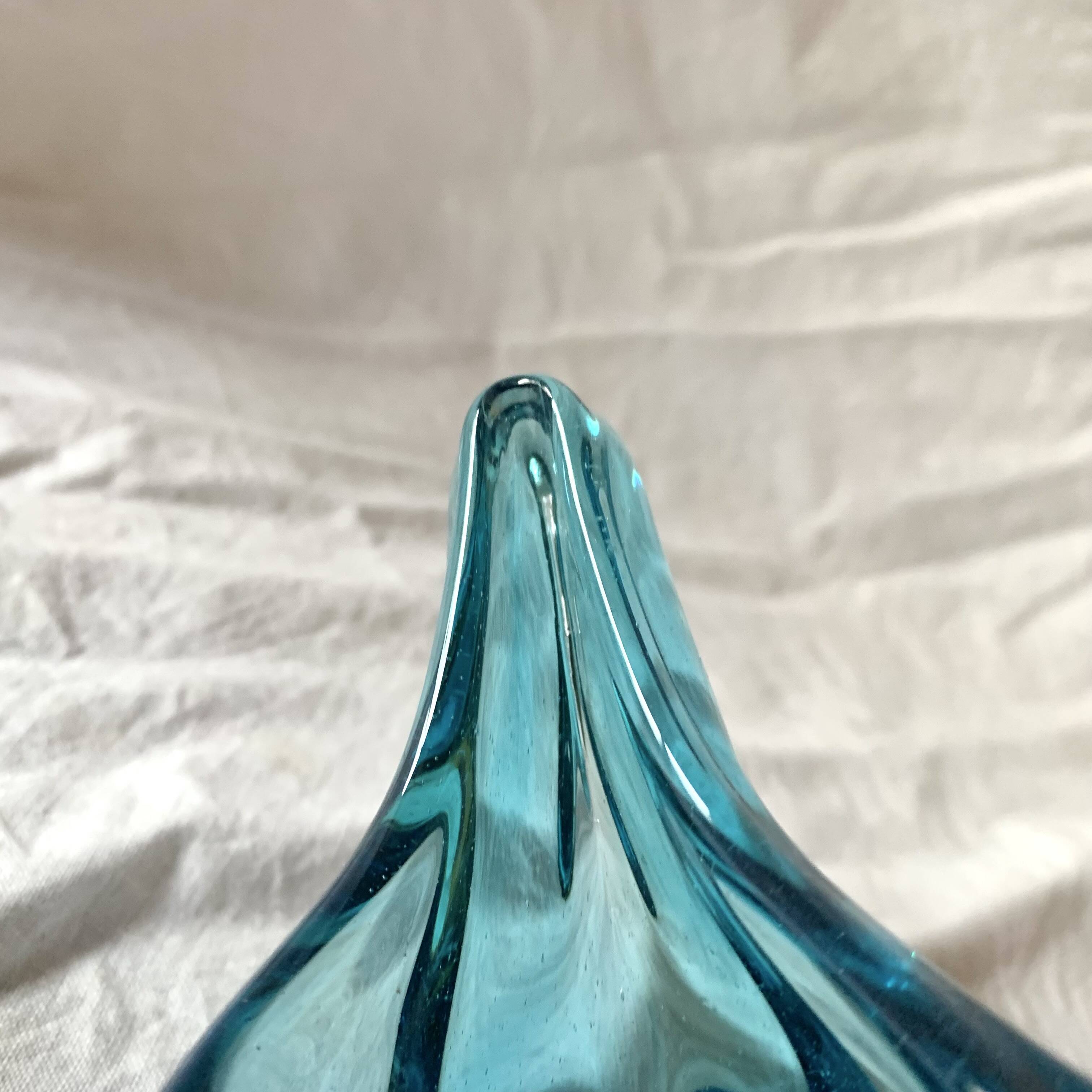 Vintage blue blown glass ashtray