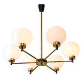Mid-century Italian Brass and Opaline Chandelier