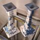 Art deco style ceramic candle holders, hand painted blue flowers. sign