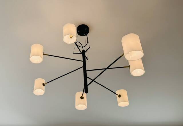 Seyvaa Large Suspension by Avionstudio – opaline glass, brass and black steel