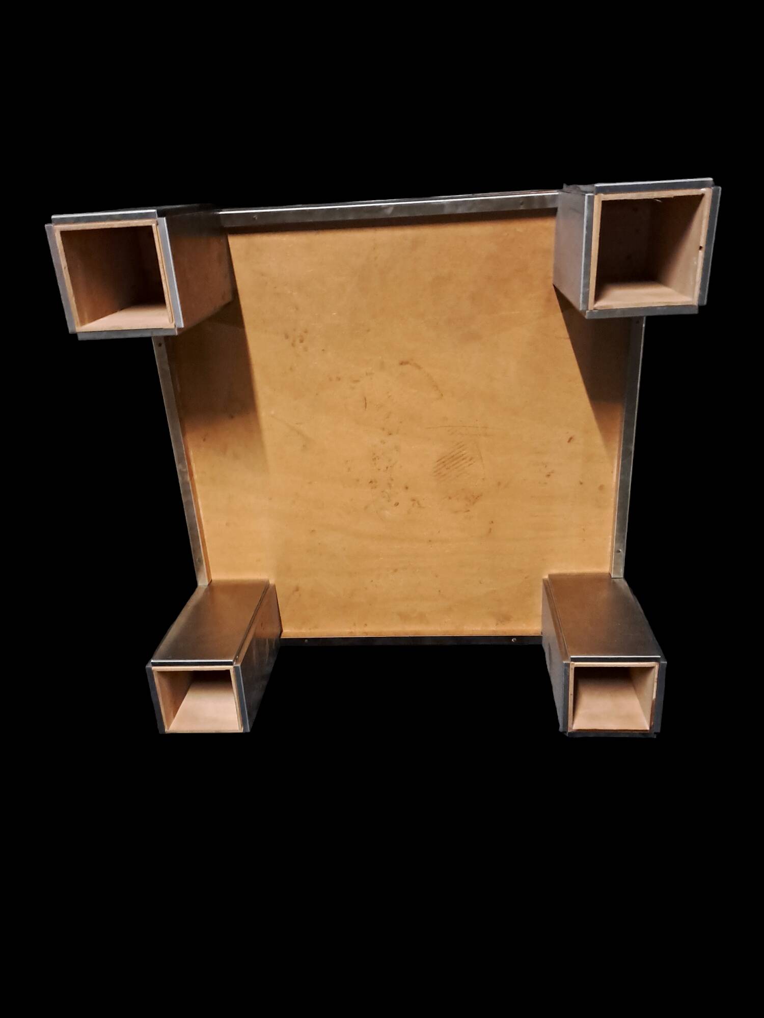 Chrome table 1970 black glass top, in the style of Willy Rizzo.