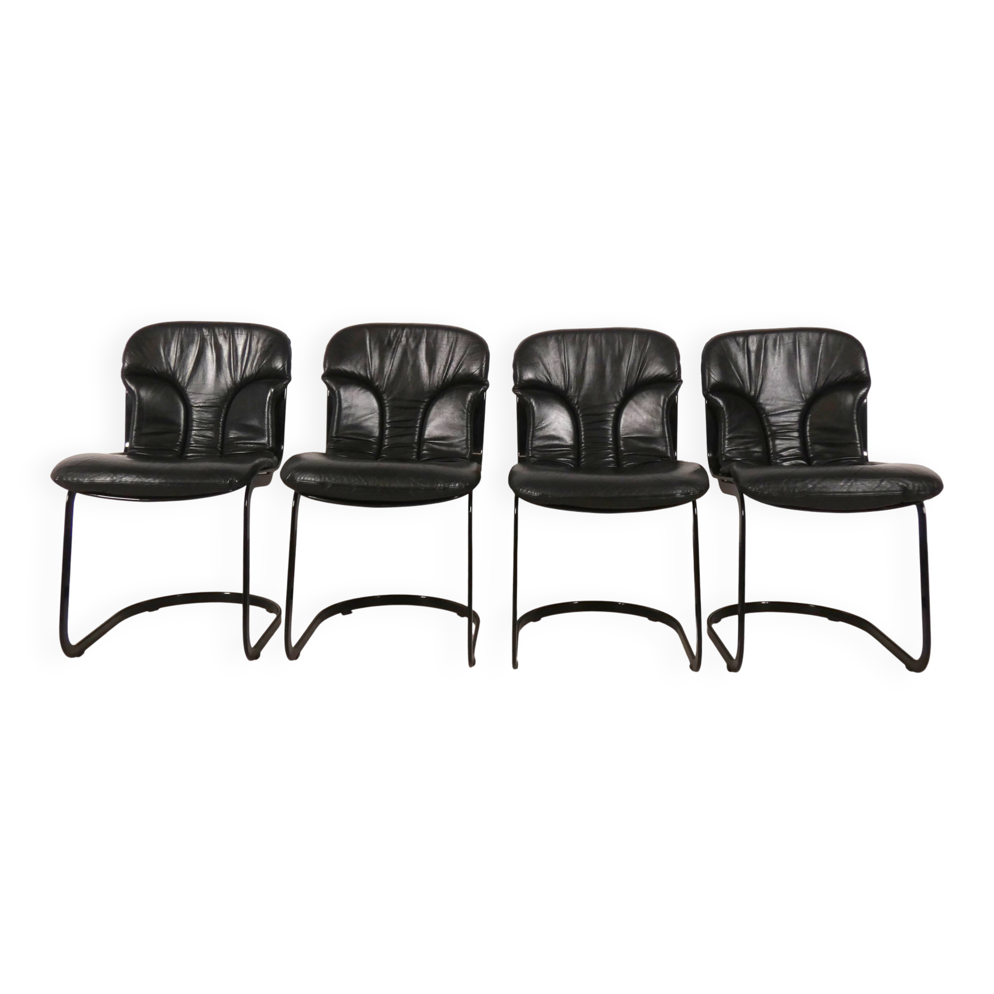 Chaises de salle à manger en cuir noir Willy Rizzo - Cidue Italie
