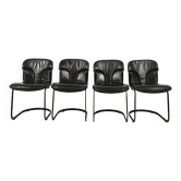 Willy Rizzo - black leather dining chairs - Cidue Italy