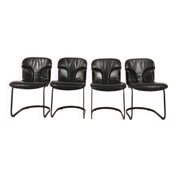 Chaises de salle à manger en cuir noir Willy Rizzo - Cidue Italie