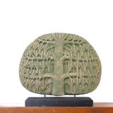 Stone tree sculpture, wooden base, 70s