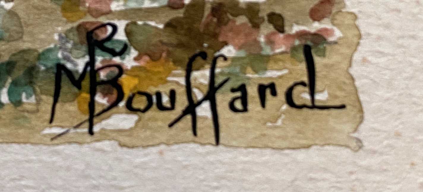 Watercolor painting "On the edge of the forest" signed MR Bouffard - mid 20th century