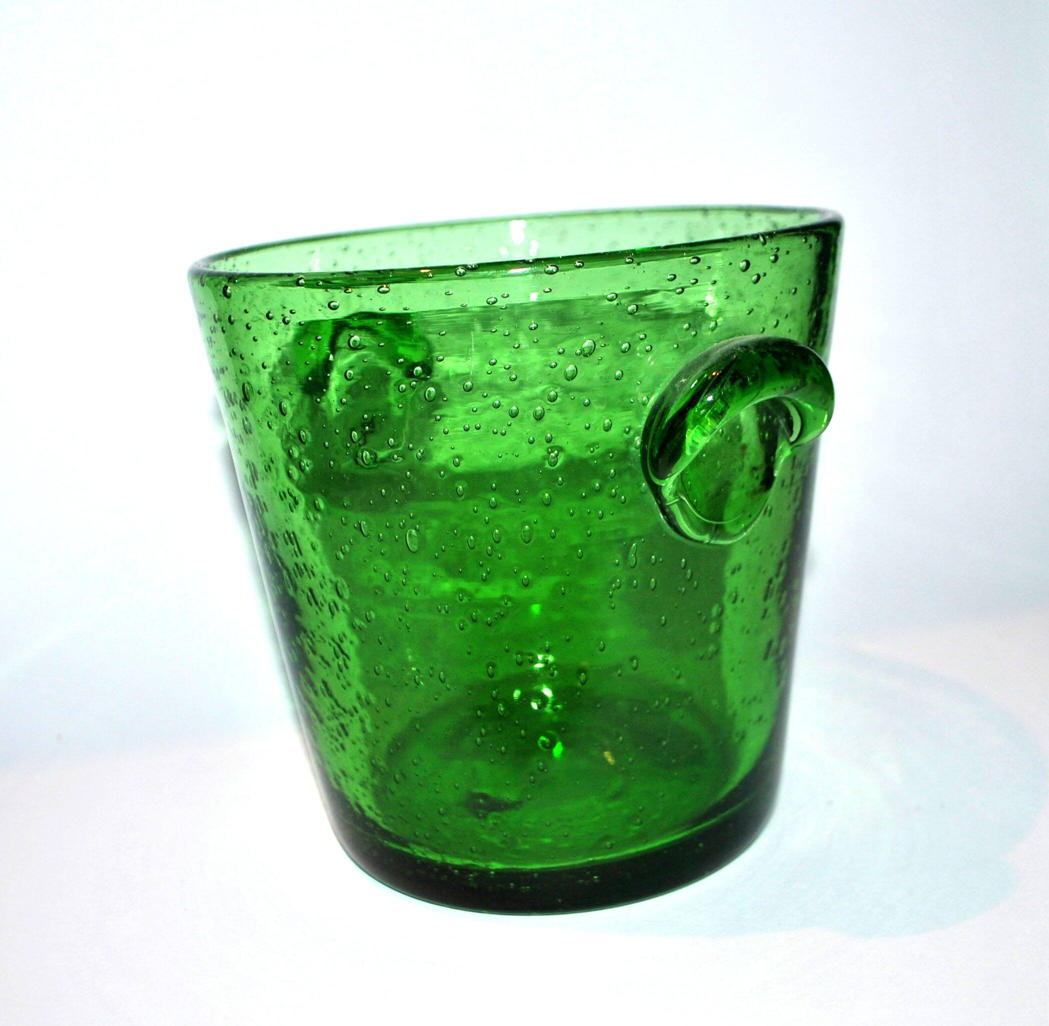 Vintage Biot Green Bubble Glass Ice Bucket - 13cm Ice Cream Pot Vase