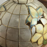 Pendant light, chandelier in mother-of-pearl and brass