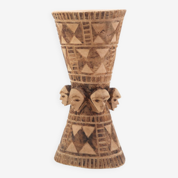 African wooden diabolo vase, 1970s