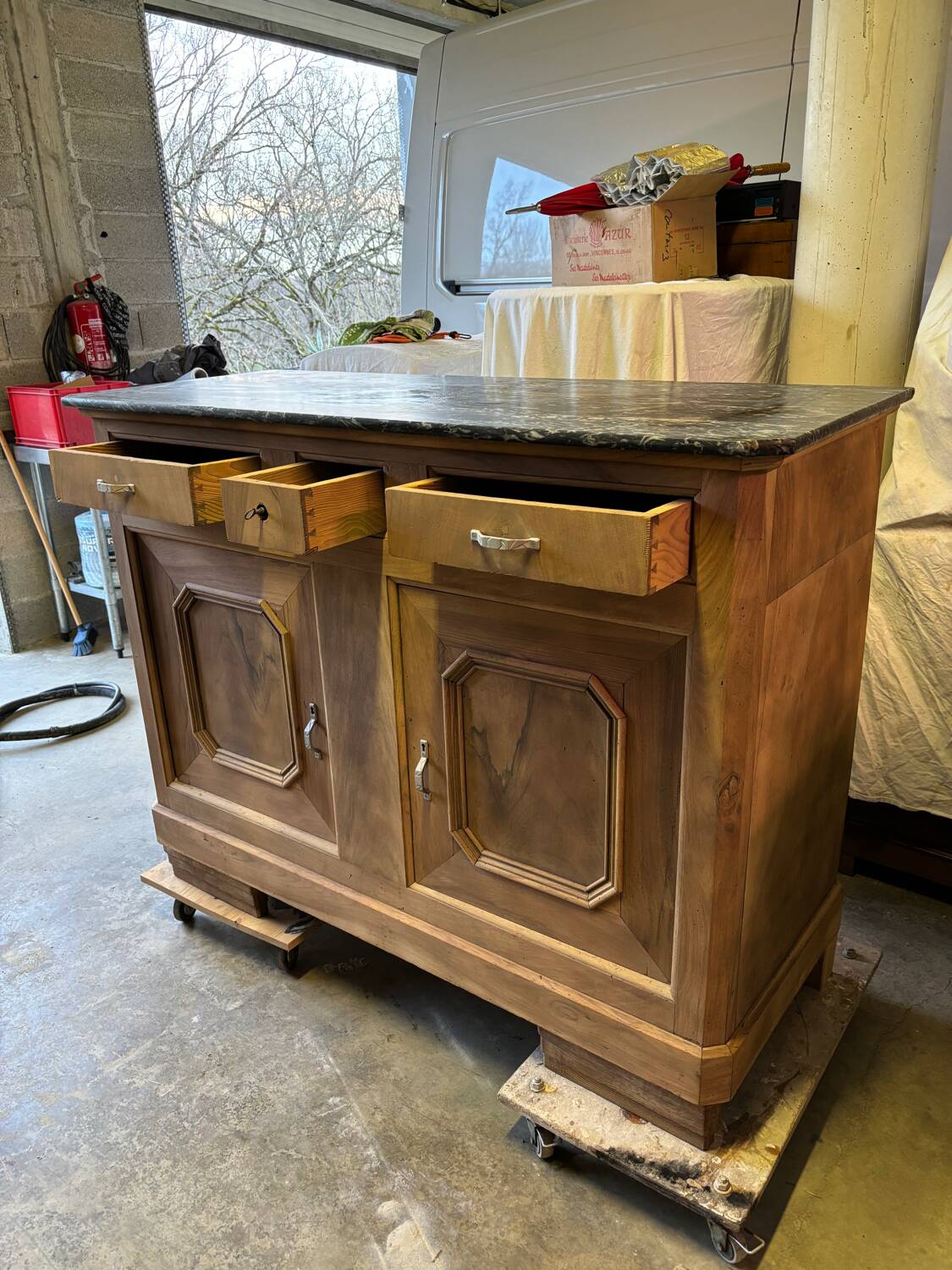 Art Deco raw wood sideboard