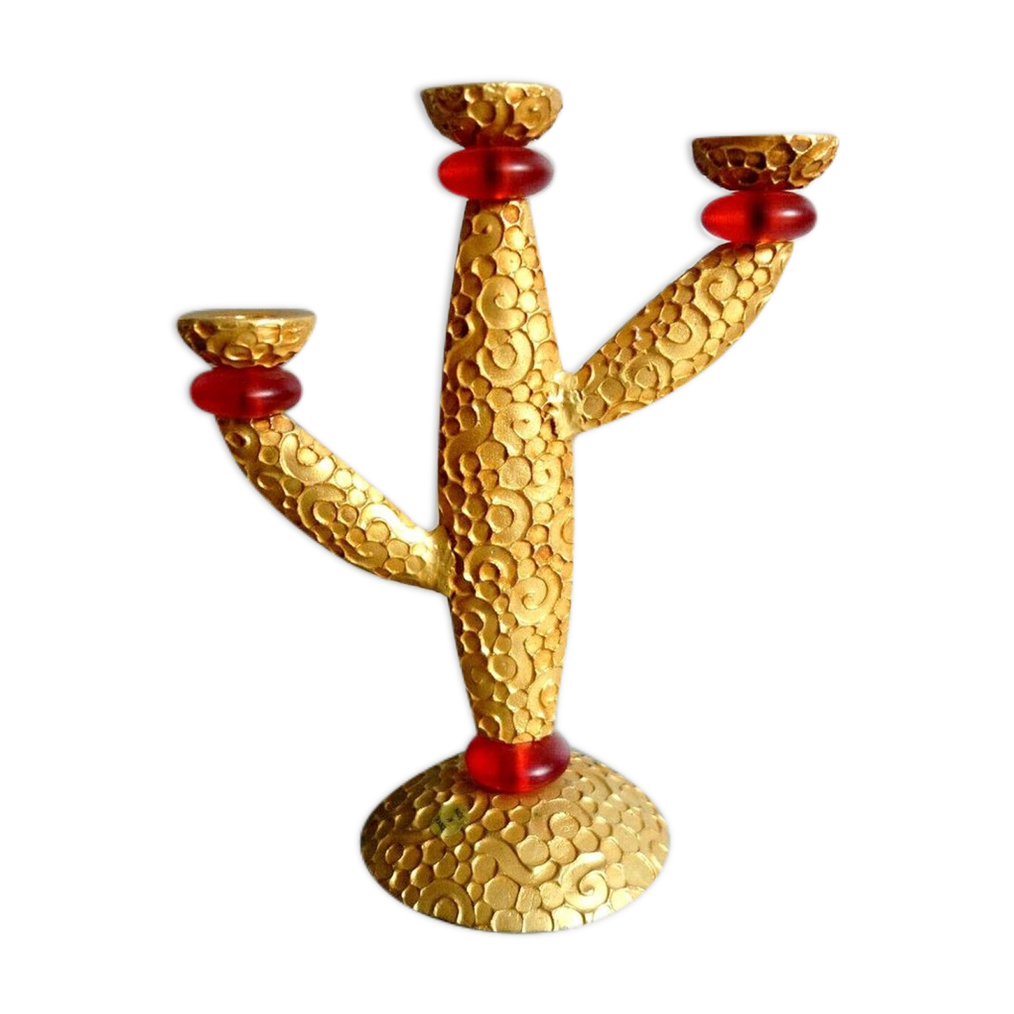 Candle holder in gilded bronze and resin by Richard Lauret for Fondica. France 1990s