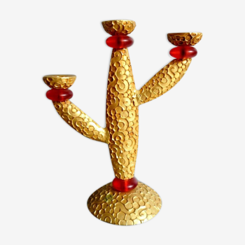 Candle holder in gilded bronze and resin by Richard Lauret for Fondica. France 1990s