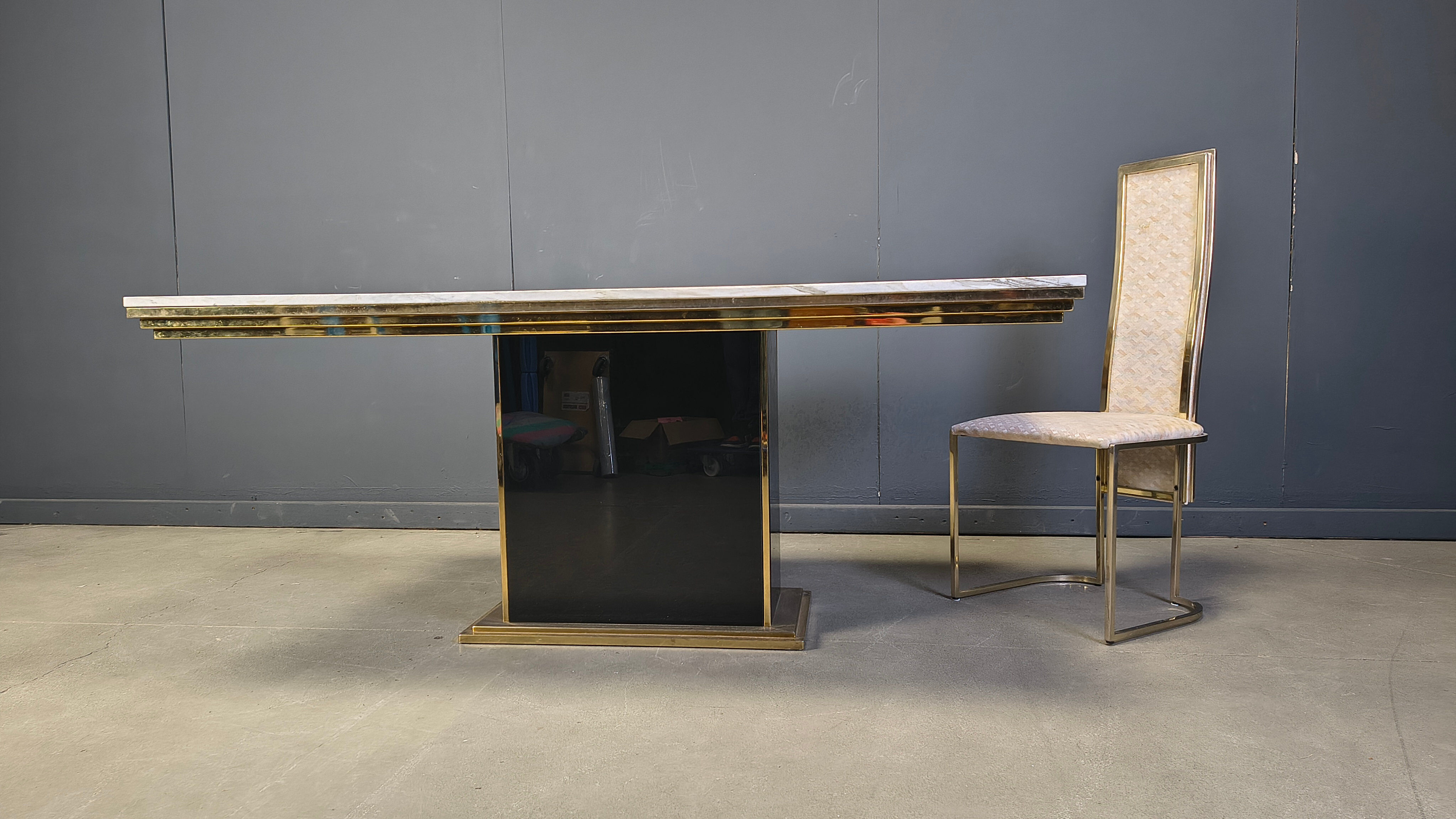 Vintage white marble and brass dining table, 1970s