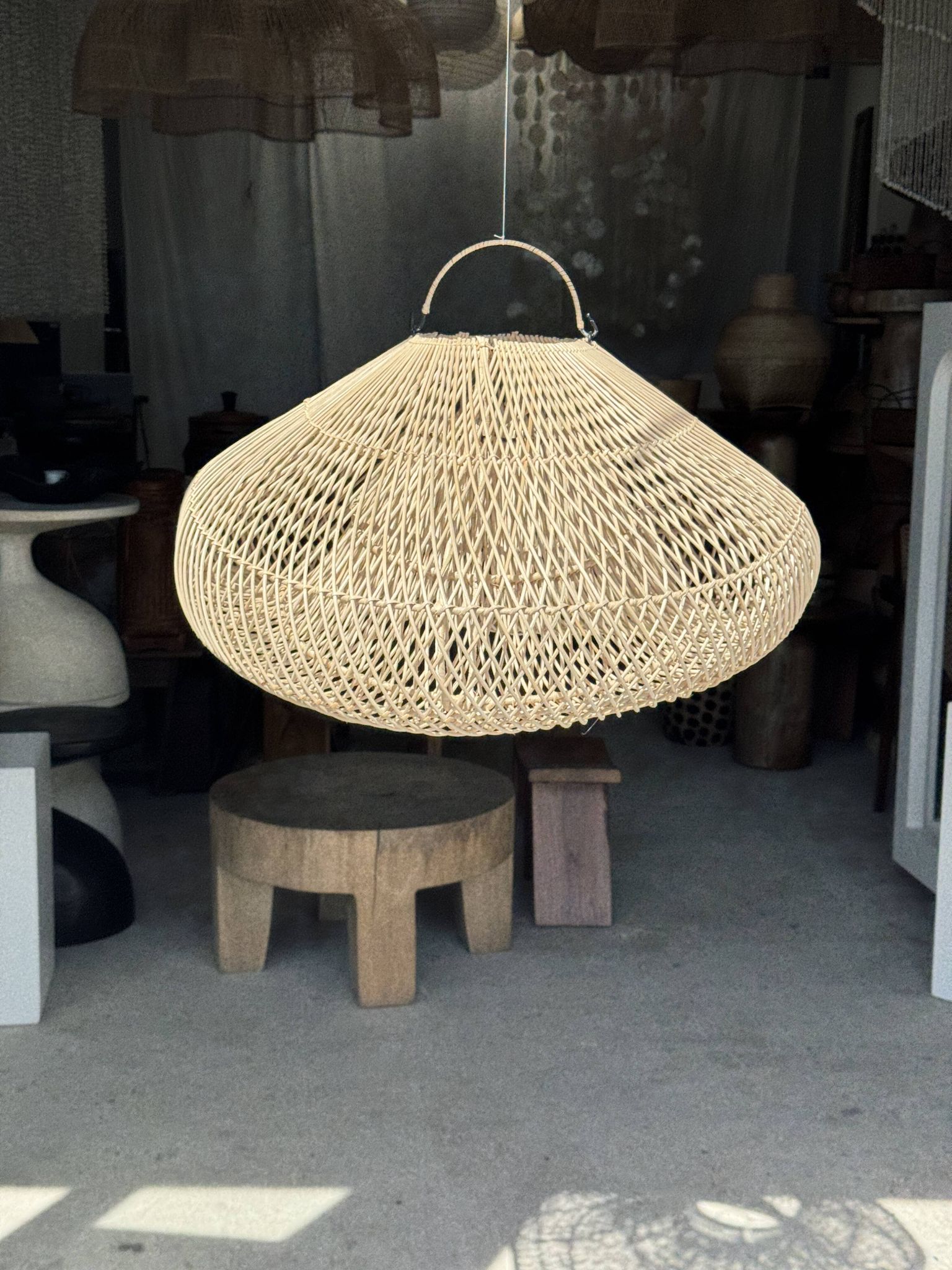 Suspension or rattan lampshade in the shape of a cloud or flattened bubble D60 H35