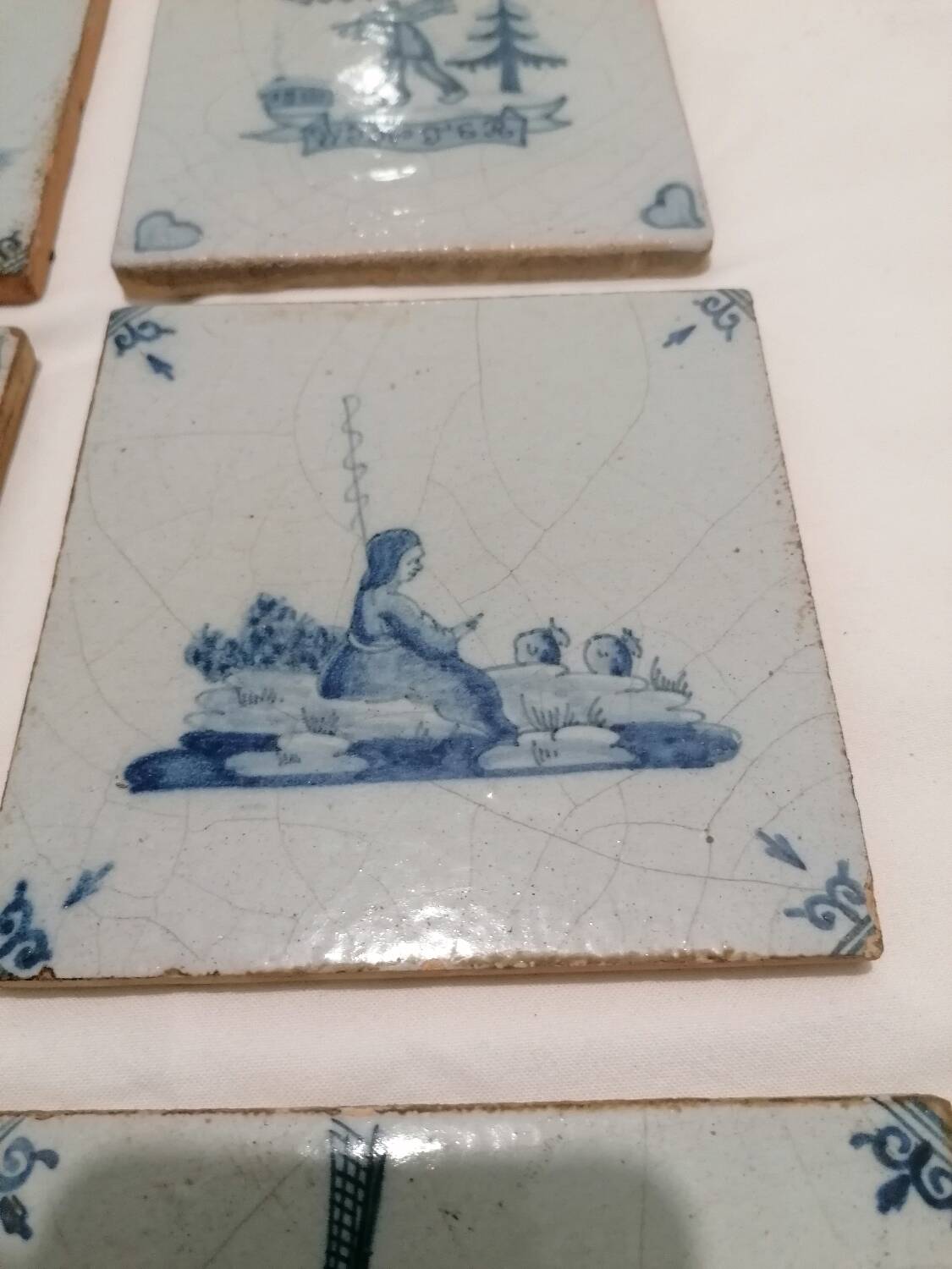 Old 18th century Delft tiles set of 8