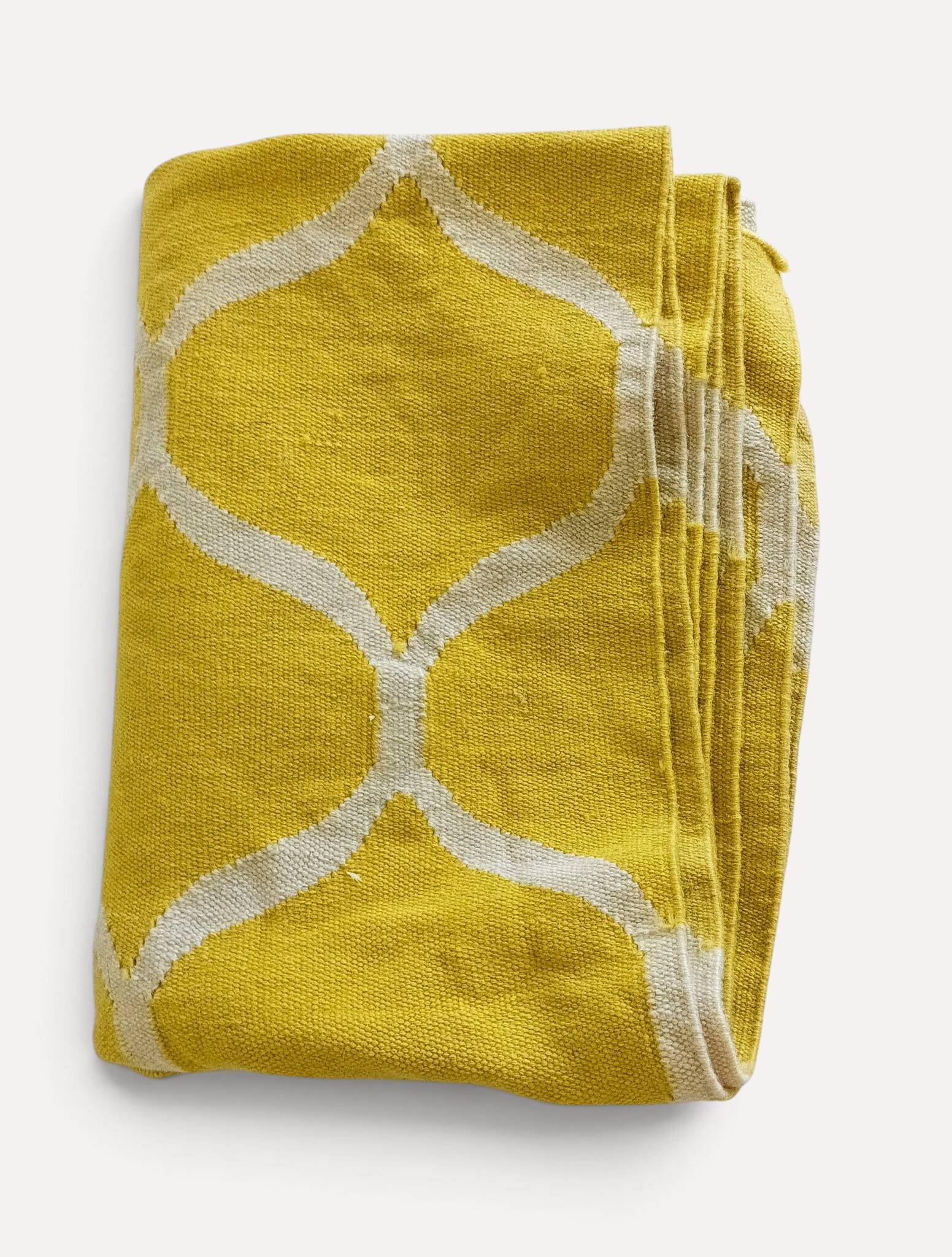 Vintage Moroccan Hand Loomed Yellow and Ivory Wool Rug, Late 20th Century