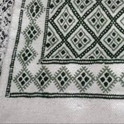 Handmade green and white margoum hallway rug in natural wool