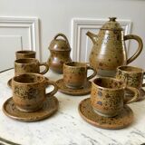 coffee service 6 cups and saucers, teapot and sugar bowl in ceramic / pottery / stoneware years 50-6