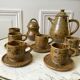 service à café 6 tasses et sous-tasses, theière et sucrier en cérémique / poterie / grès années 50-6