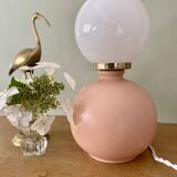 Vintage table lamp in pink ceramic and white opaline