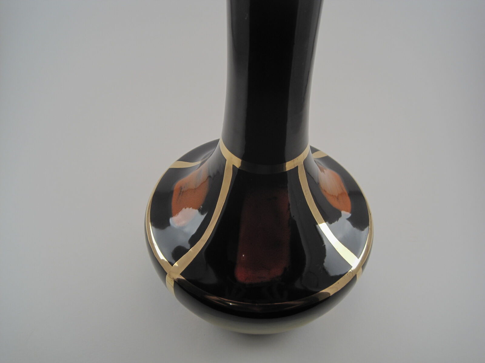 Black enameled ceramic vase Vintage